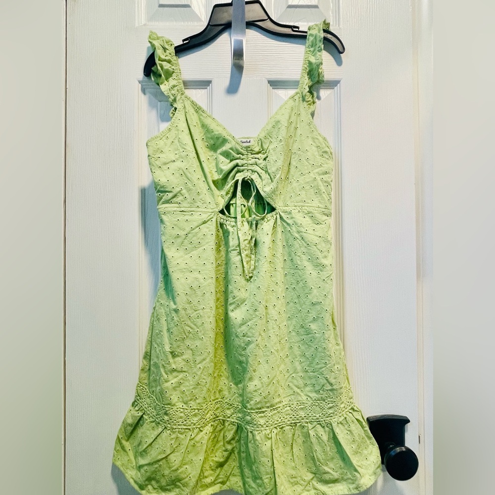 Cute Light Green Eyelet Tie-Front Sundress